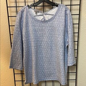 T by Talbots Blue Polka Dot 3/4 Sleeve Top Size XL